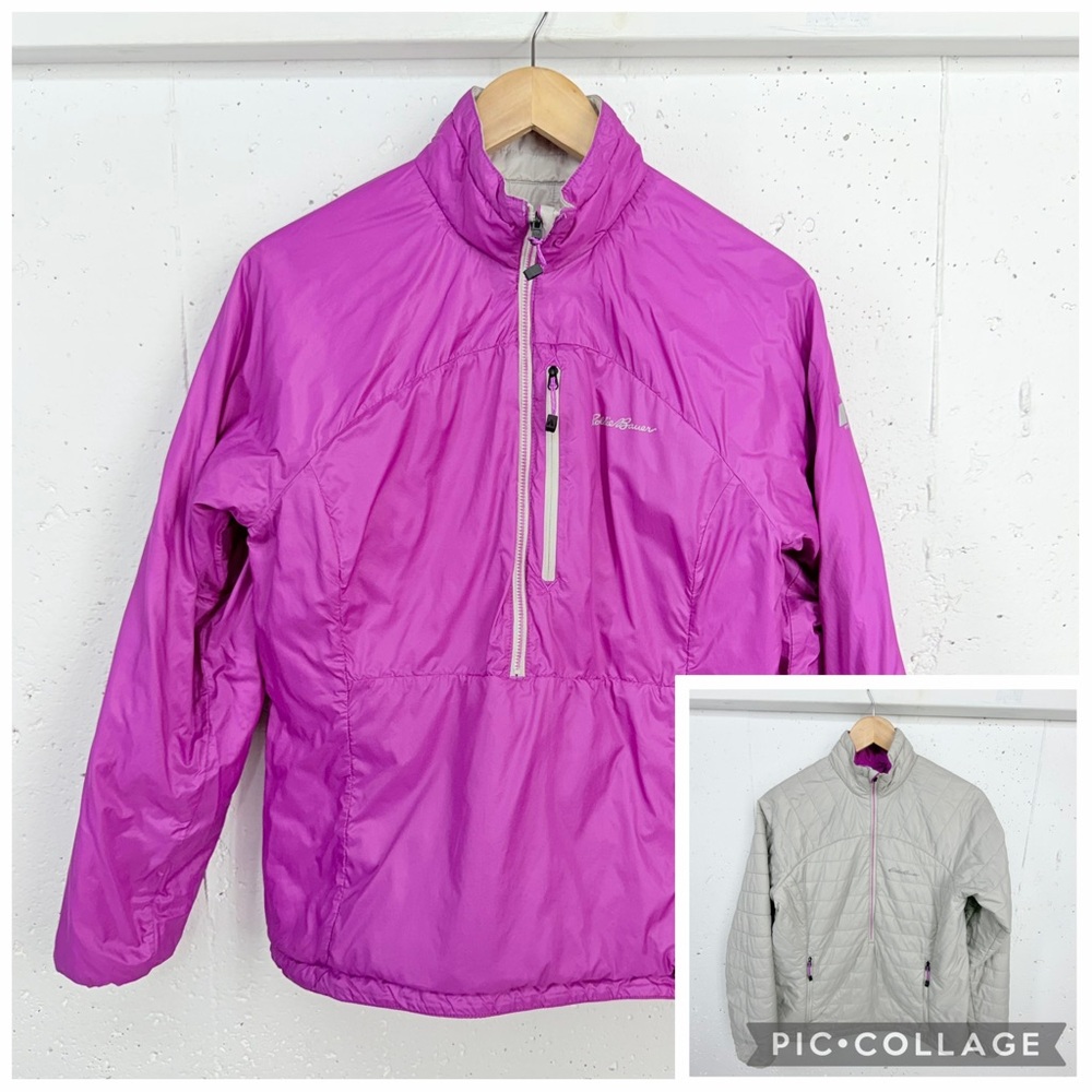Eddie Bauer Women's Medium Gray & Purple Reversible Pullover Jacket
